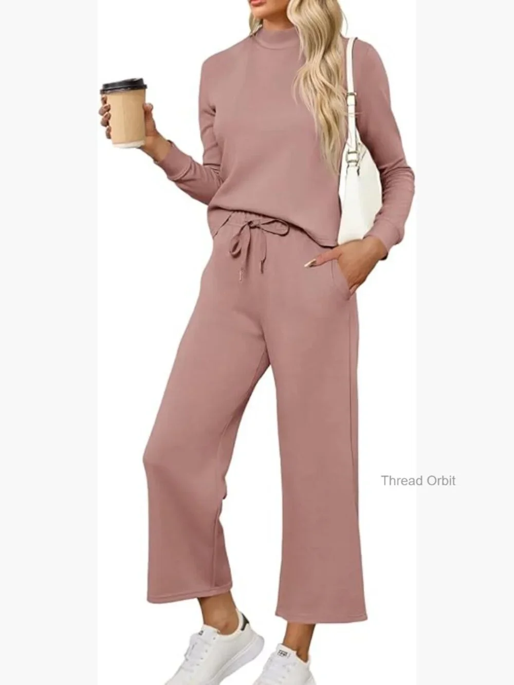 Mock Neck Long Sleeve Top Wide Leg Pants Lounge Set Tracksuit